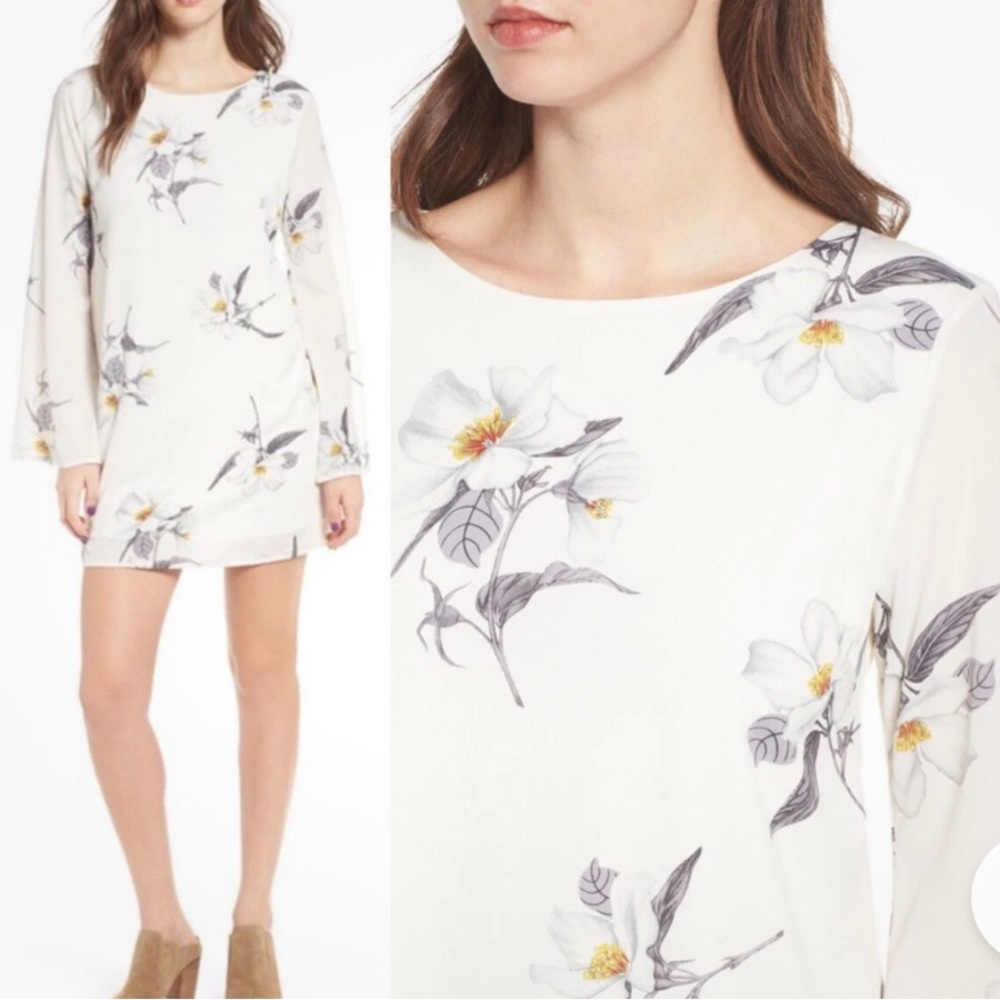 Dee Elle Ivory Floral Long Sleeve Dress